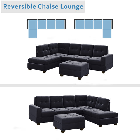 Orisfur. Modern Sectional Sofa with Reversible Chaise, L Shaped Couch Set with Storage Ottoman and Two Cup Holders for Living Room