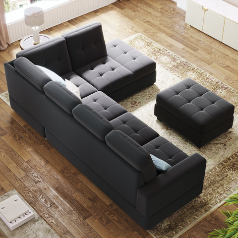 Orisfur. Modern Sectional Sofa with Reversible Chaise, L Shaped Couch Set with Storage Ottoman and Two Cup Holders for Living Room