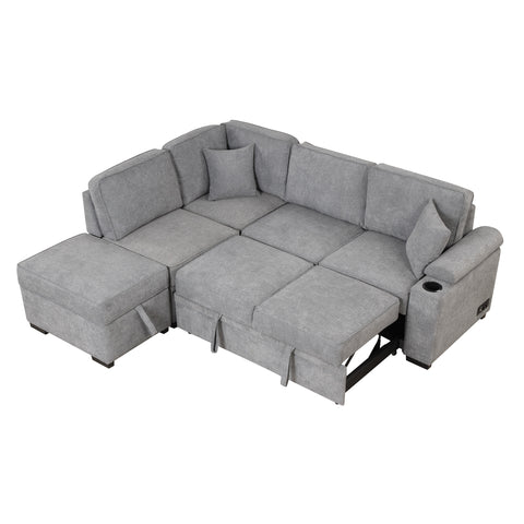 87.4" Sleeper Sofa Bed,2 in 1 Pull Out sofa bed L Shape Couch with Storage Ottoman for Living Room,Bedroom Couch and Small Apartment，Gray