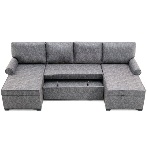 108.75" Sectional U-Shaped Sofa with 2 USB Chargers,2-seat  Sofa Bed With Double Storage Chaise longue,Sleeper Independent Used as Coffee Table,Seating Capacity 6