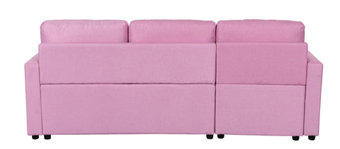 Paisley Pink Linen Fabric Reversible Sleeper Sectional Sofa with Storage Chaise