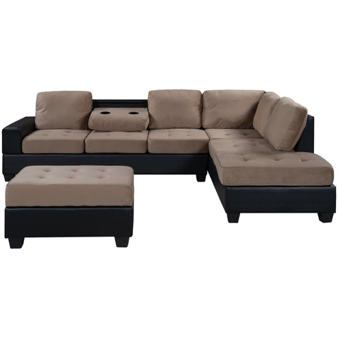 Orisfur. Modern Sectional Sofa with Reversible Chaise, L Shaped  Couch Set with Storage Ottoman and Two Cup Holders for Living Room