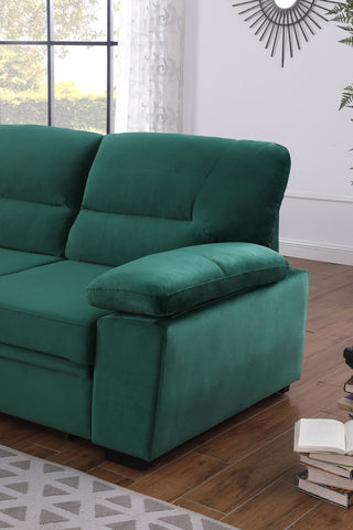 Green Velvet Fabric Reversible Sleeper Sectional Sofa Chaise