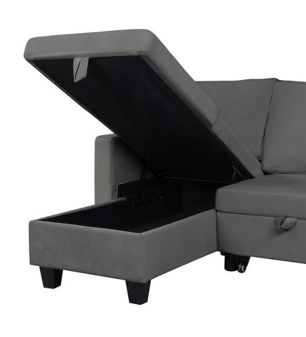 Dark Gray Velvet Reversible Sleeper Sectional Sofa with Storage Chaise