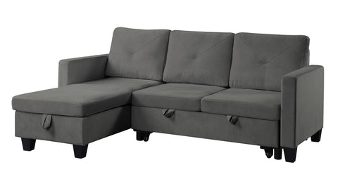 Dark Gray Velvet Reversible Sleeper Sectional Sofa with Storage Chaise