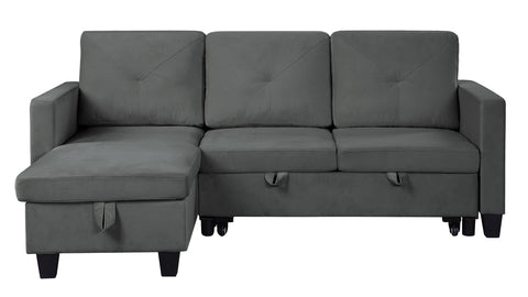 Dark Gray Velvet Reversible Sleeper Sectional Sofa with Storage Chaise