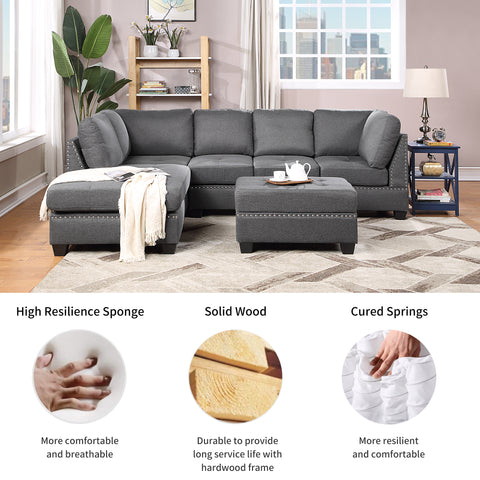 Orisfur. Reversible Sectional Sofa Space Saving with Storage Ottoman Rivet Ornament L-shape Couch for Small or Large Space Dorm Apartment