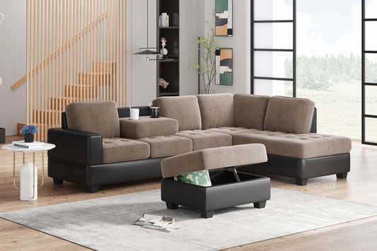 Orisfur. Modern Sectional Sofa with Reversible Chaise, L Shaped  Couch Set with Storage Ottoman and Two Cup Holders for Living Room