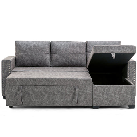 84" L Sectional Sofa with 2 USB Charger,2 seats  Sofa Bed With  Storage chaise,Sleeper Independent Use as Coffee Table,Nail headed,3-seat