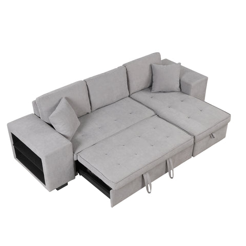 Orisfur. 104" Pull Out Sleeper Sofa Reversible L-Shape 3 Seat Sectional Couch with Storage Chaise and 2 Stools for Living Room Furniture Set