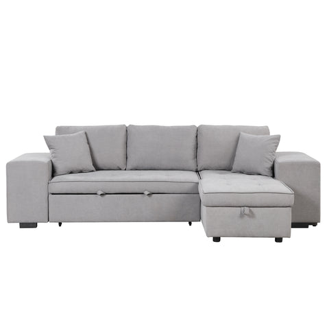 Orisfur. 104" Pull Out Sleeper Sofa Reversible L-Shape 3 Seat Sectional Couch with Storage Chaise and 2 Stools for Living Room Furniture Set