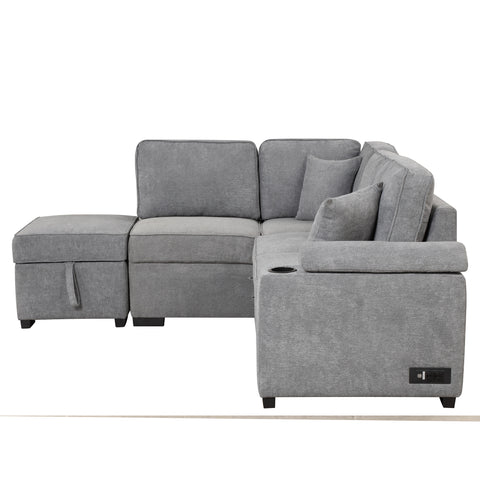 87.4" Sleeper Sofa Bed,2 in 1 Pull Out sofa bed L Shape Couch with Storage Ottoman for Living Room,Bedroom Couch and Small Apartment，Gray