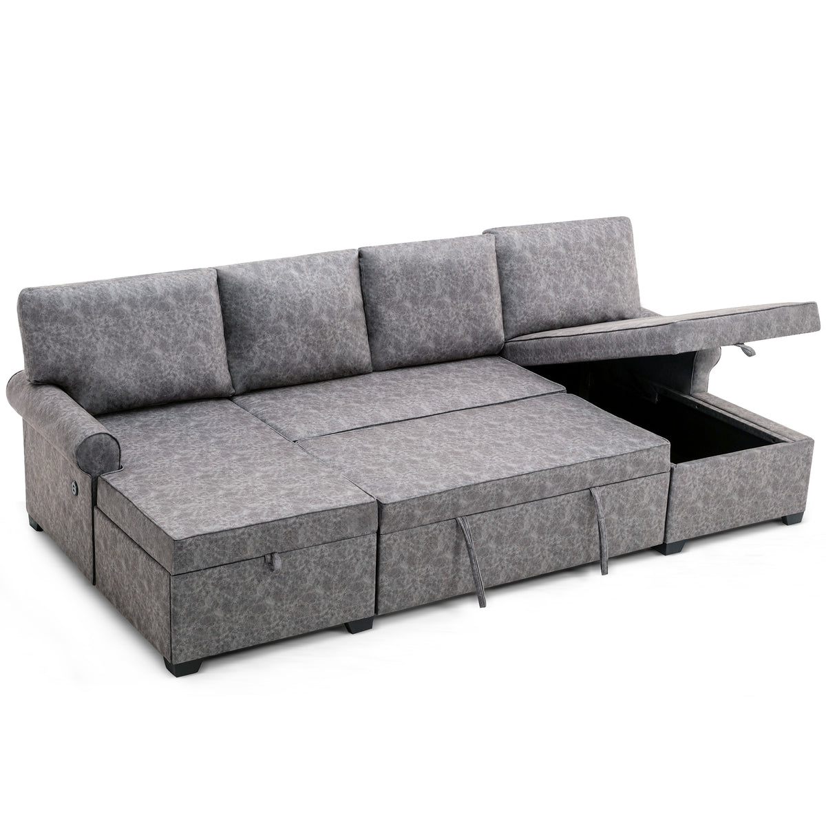 108.75" Sectional U-Shaped Sofa with 2 USB Chargers,2-seat  Sofa Bed With Double Storage Chaise longue,Sleeper Independent Used as Coffee Table,Seating Capacity 6