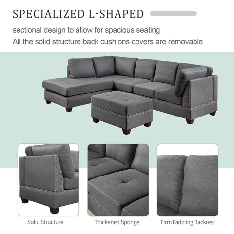 Orisfur. Reversible Sectional Sofa Space Saving with Storage Ottoman Rivet Ornament L-shape Couch for Small or Large Space Dorm Apartment