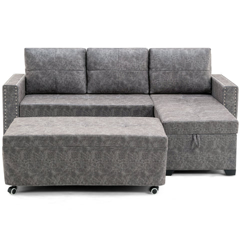 84" L Sectional Sofa with 2 USB Charger,2 seats  Sofa Bed With  Storage chaise,Sleeper Independent Use as Coffee Table,Nail headed,3-seat