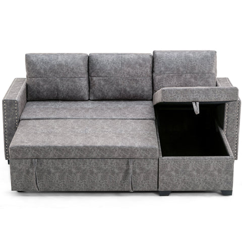 84" L Sectional Sofa with 2 USB Charger,2 seats  Sofa Bed With  Storage chaise,Sleeper Independent Use as Coffee Table,Nail headed,3-seat