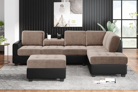 Orisfur. Modern Sectional Sofa with Reversible Chaise, L Shaped  Couch Set with Storage Ottoman and Two Cup Holders for Living Room