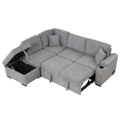 87.4" Sleeper Sofa Bed,2 in 1 Pull Out sofa bed L Shape Couch with Storage Ottoman for Living Room,Bedroom Couch and Small Apartment，Gray