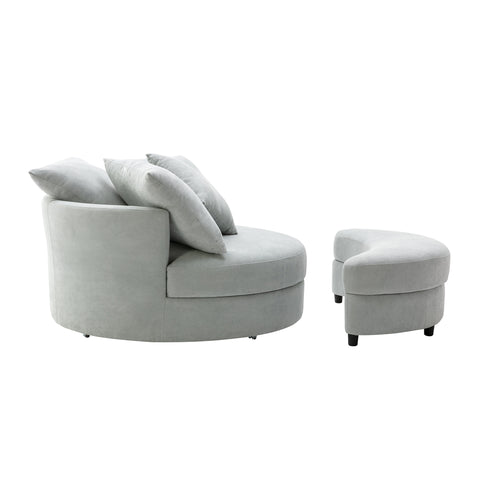 Orisfur. 360° Swivel Accent Barrel Chair with Storage Ottoman & 4 Pillows, Modern Linen Leisure Chair Round Accent for Living Room