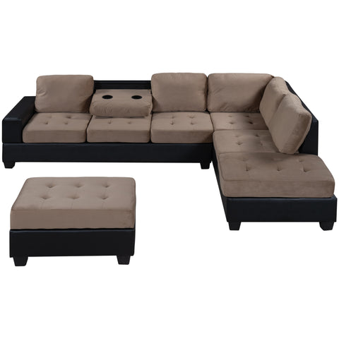 Orisfur. Modern Sectional Sofa with Reversible Chaise, L Shaped  Couch Set with Storage Ottoman and Two Cup Holders for Living Room