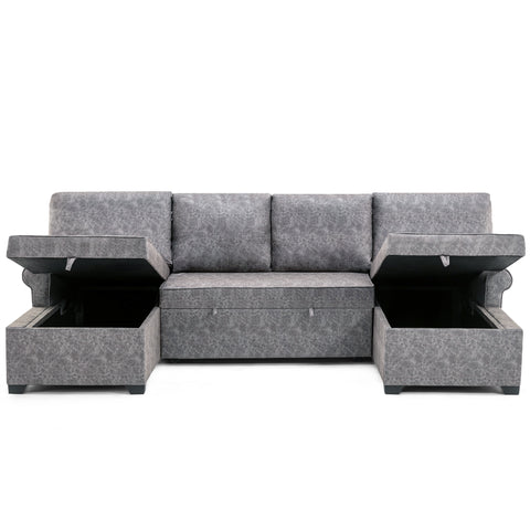 108.75" Sectional U-Shaped Sofa with 2 USB Chargers,2-seat  Sofa Bed With Double Storage Chaise longue,Sleeper Independent Used as Coffee Table,Seating Capacity 6