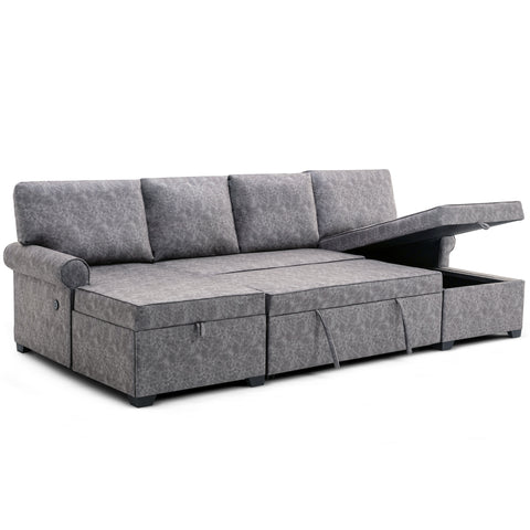 108.75" Sectional U-Shaped Sofa with 2 USB Chargers,2-seat  Sofa Bed With Double Storage Chaise longue,Sleeper Independent Used as Coffee Table,Seating Capacity 6