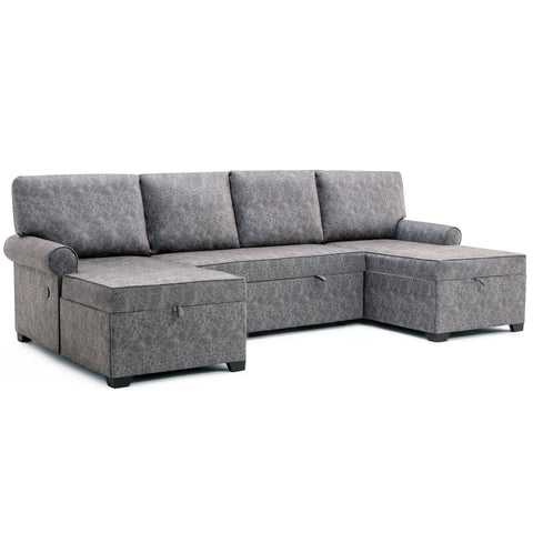 108.75" Sectional U-Shaped Sofa with 2 USB Chargers,2-seat  Sofa Bed With Double Storage Chaise longue,Sleeper Independent Used as Coffee Table,Seating Capacity 6