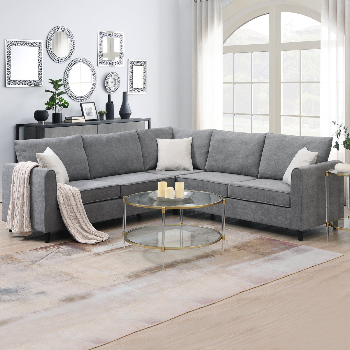 [VIDEO provided] [New] 88*88" Modern Upholstered Living Room Sectional Sofa, L Shape Furniture Couch with 3 Pillows