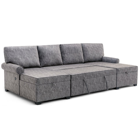 108.75" Sectional U-Shaped Sofa with 2 USB Chargers,2-seat  Sofa Bed With Double Storage Chaise longue,Sleeper Independent Used as Coffee Table,Seating Capacity 6