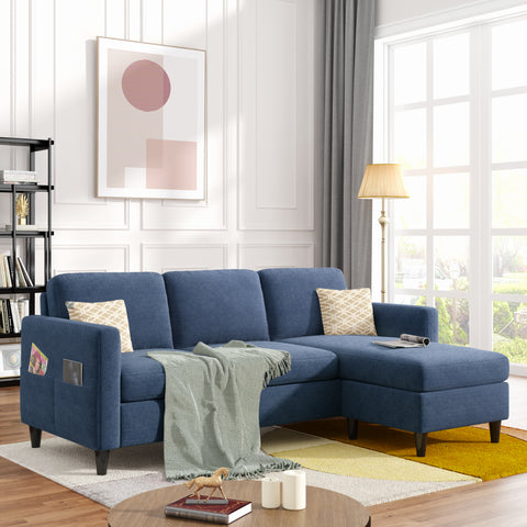 Orisfur. Reversible Sectional Sofa with Handy Side Pocket，Living Room L-Shape 3-Seater Couch with Modern Linen Fabric for Small Space