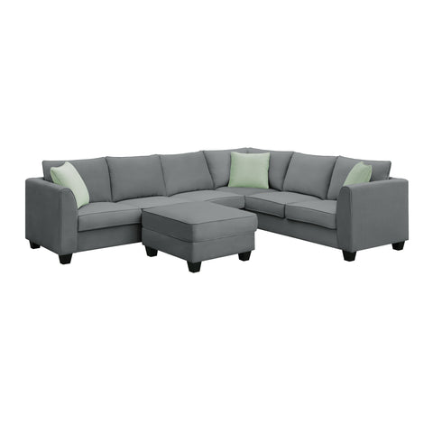 [VIDEO provided] 112*87" Sectional Sofa Couches Living Room Sets 7 Seats Modular Sectional Sofa with Ottoman L Shape Fabric Sofa Corner Couch Set with 3 Pillows, Grey