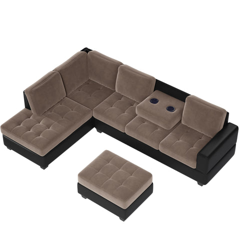 Orisfur. Modern Sectional Sofa with Reversible Chaise, L Shaped  Couch Set with Storage Ottoman and Two Cup Holders for Living Room